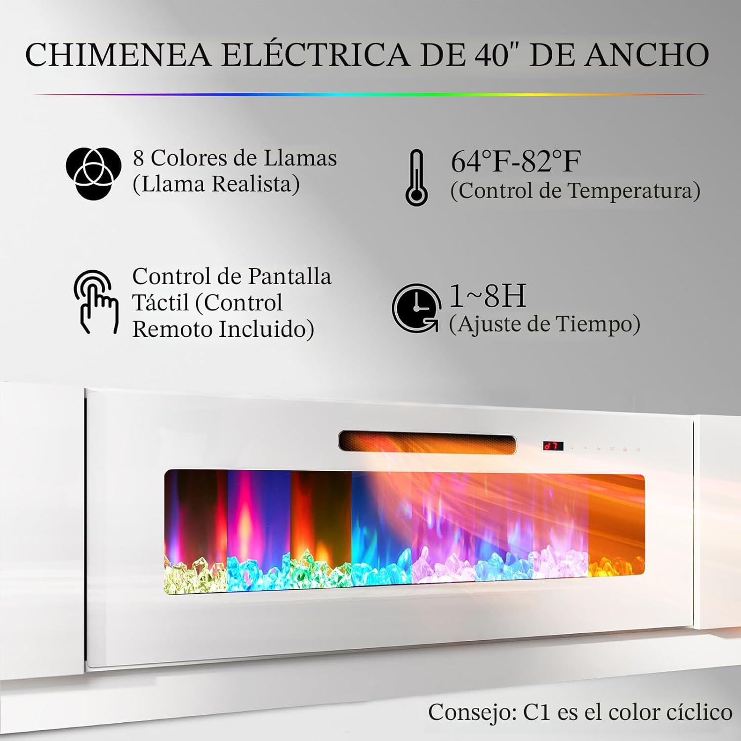 Soporte de TV con chimenea de 40 pulgadas, centro de entretenimiento con chimenea moderna de 80 pulgadas con luces LED, gabinete de consola de TV de 2 niveles para televisores de hasta 90