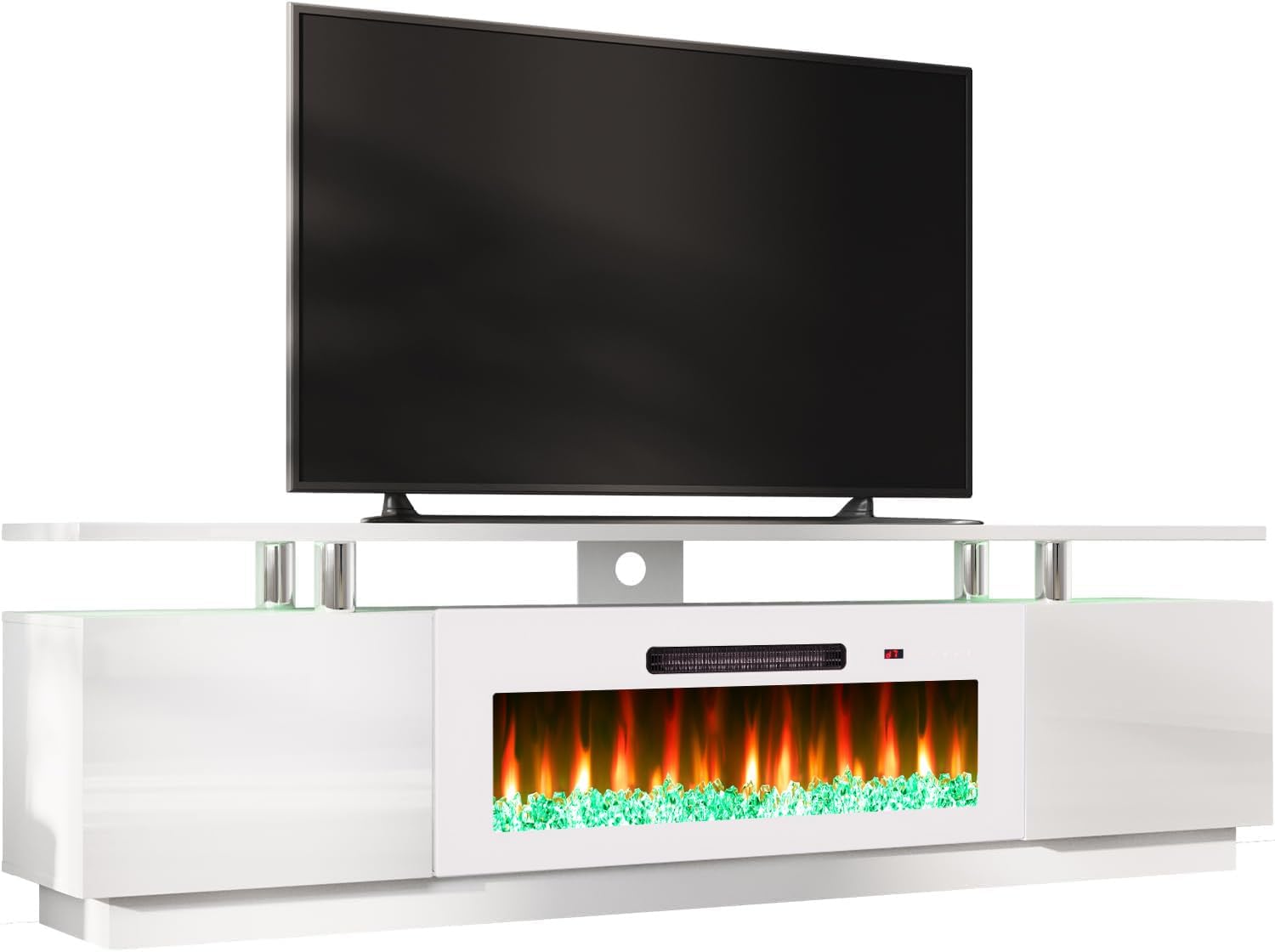 Soporte de TV con chimenea de 40 pulgadas, centro de entretenimiento con chimenea moderna de 80 pulgadas con luces LED, gabinete de consola de TV de 2 niveles para televisores de hasta 90