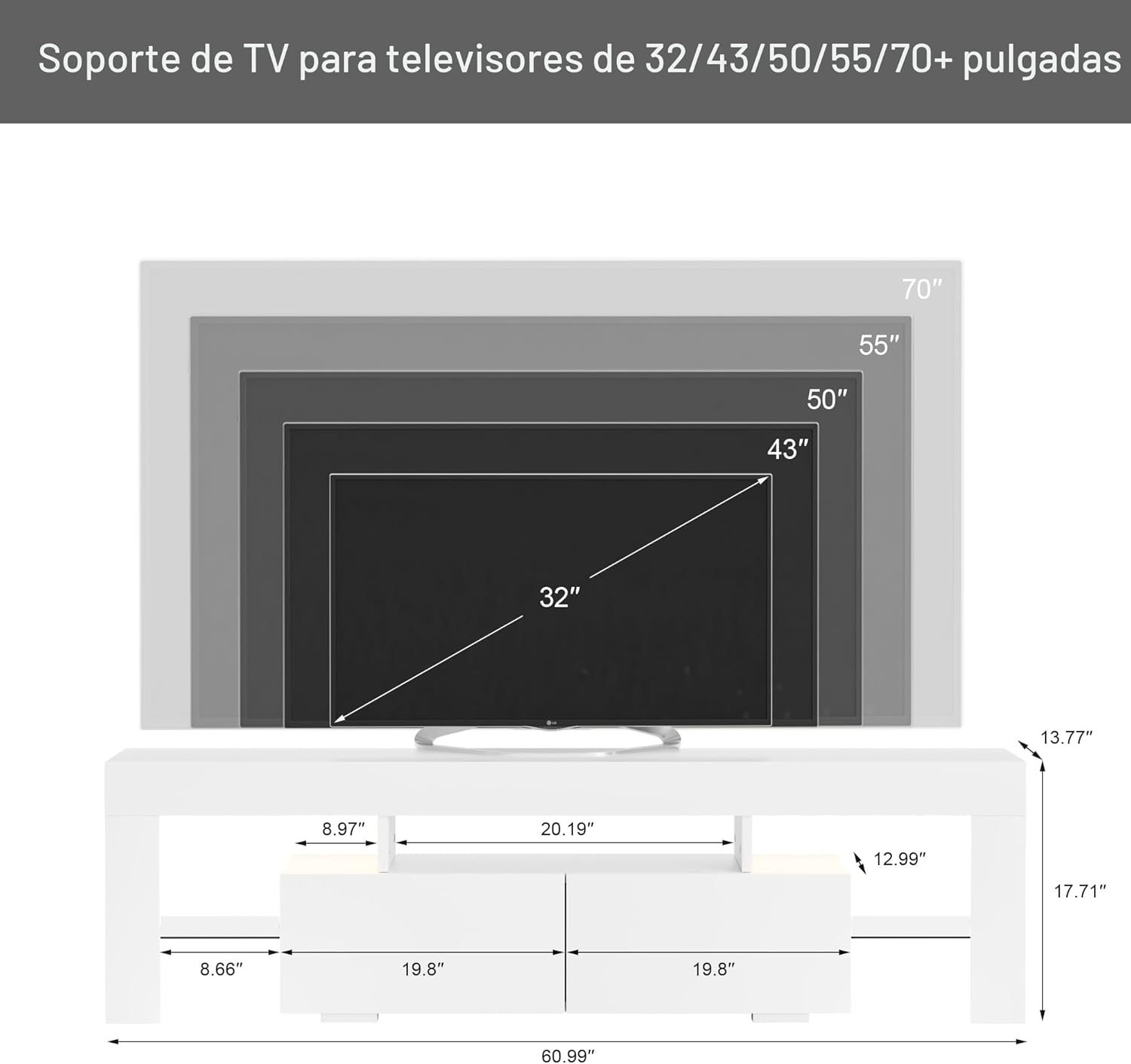 Multimuebles, centro de entretenimiento moderno, mesa de almacenamiento con estante abierto y consola de mesa, con 1 cajón y control remoto, luces LED de 20 colores para