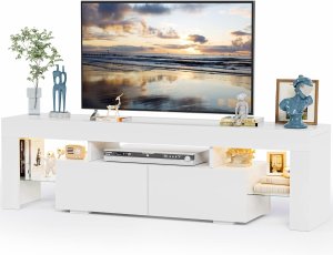 Multimuebles, centro de entretenimiento moderno, mesa de almacenamiento con estante abierto y consola de mesa, con 1 cajón y control remoto, luces LED de 20 colores para