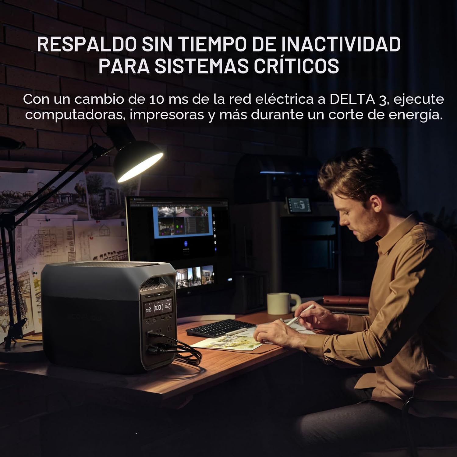 EF ECOFLOW DELTA 3 Estación de energía portátil, batería LiFePO4 de 1024Wh, carga completa en 56 min, salida de CA de 1800W/USB-C de 100W, generador solar (panel solar opcional) para energía de