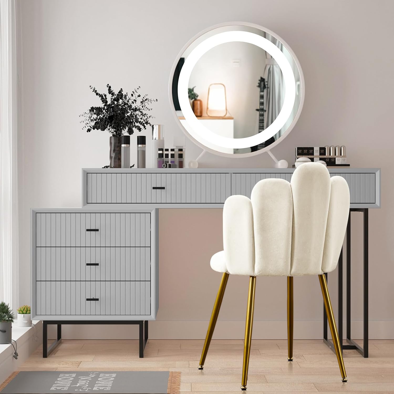 Silla de tocador para sala de maquillaje, silla decorativa moderna de mediados de siglo para sala de estar, dormitorio, silla de maquillaje con soporte trasero, silla de terciopelo con patas