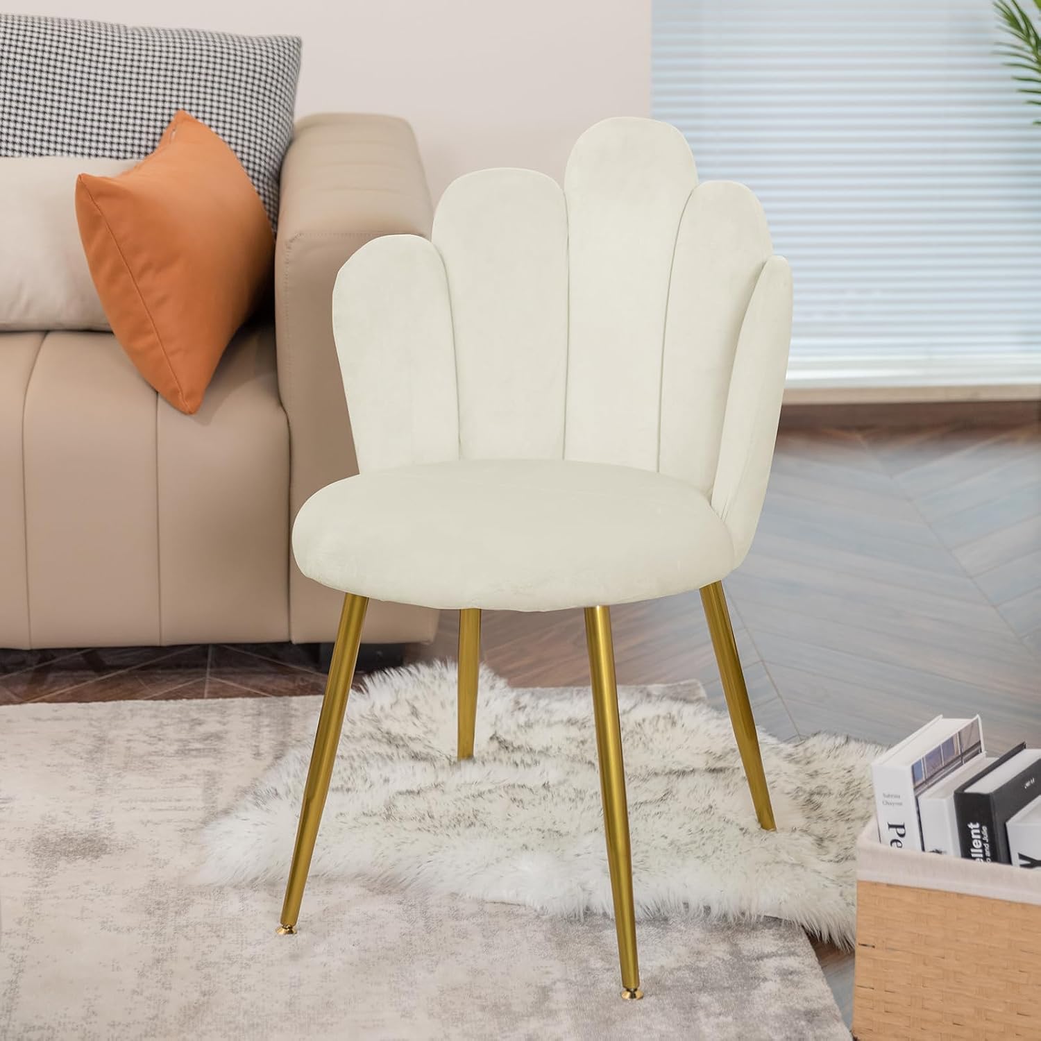 Silla de tocador para sala de maquillaje, silla decorativa moderna de mediados de siglo para sala de estar, dormitorio, silla de maquillaje con soporte trasero, silla de terciopelo con patas