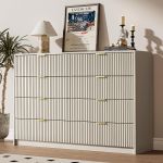 Cómoda beige para dormitorio, cómoda doble de 8 cajones.