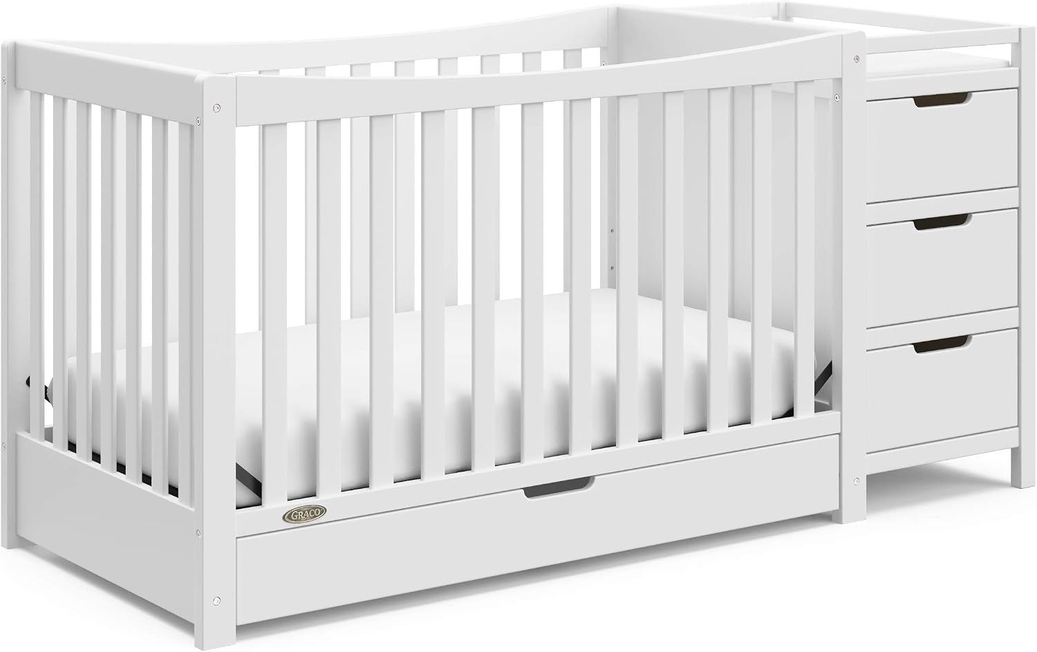 Graco Remi - Cuna convertible 4 en 1 y cambiador (blanco) – Certificado GREENGUARD Gold, se adapta a colchón de cuna estándar, se convierte en cama infantil y cama completa, 4 alturas de colchón