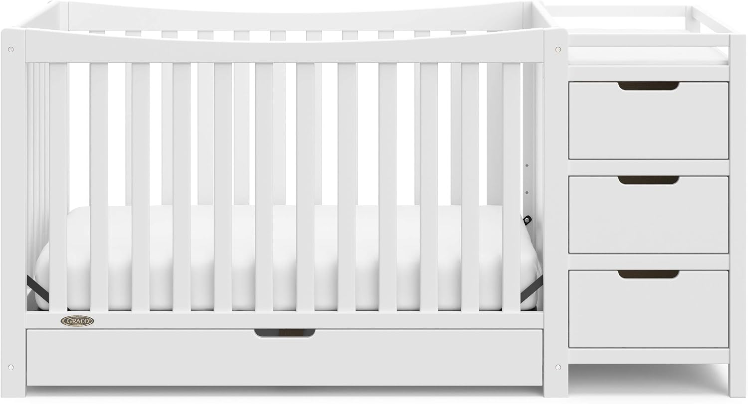 Graco Remi - Cuna convertible 4 en 1 y cambiador (blanco) – Certificado GREENGUARD Gold, se adapta a colchón de cuna estándar, se convierte en cama infantil y cama completa, 4 alturas de colchón