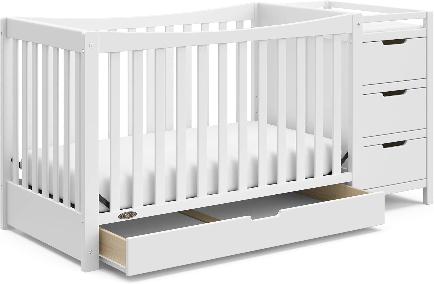 Graco Remi - Cuna convertible 4 en 1 y cambiador (blanco) – Certificado GREENGUARD Gold, se adapta a colchón de cuna estándar, se convierte en cama infantil y cama completa, 4 alturas de colchón