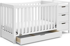 Graco Remi - Cuna convertible 4 en 1 y cambiador (blanco) – Certificado GREENGUARD Gold, se adapta a colchón de cuna estándar, se convierte en cama infantil y cama completa, 4 alturas de colchón