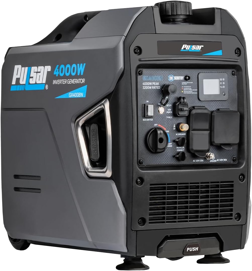 Pulsar de Gas y Gasolina, generador portátil de 4000 vatios ultrasilencioso de combustible dual y capacidad paralela, listo para RV, con asa y ruedas, con CO