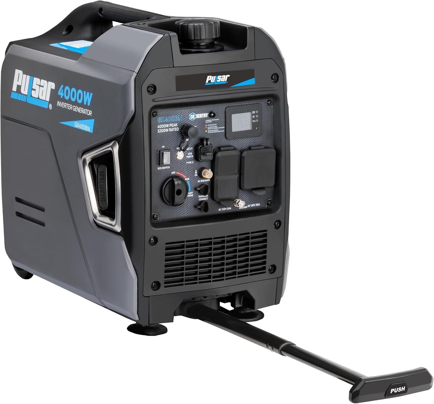 Pulsar de Gas y Gasolina, generador portátil de 4000 vatios ultrasilencioso de combustible dual y capacidad paralela, listo para RV, con asa y ruedas, con CO
