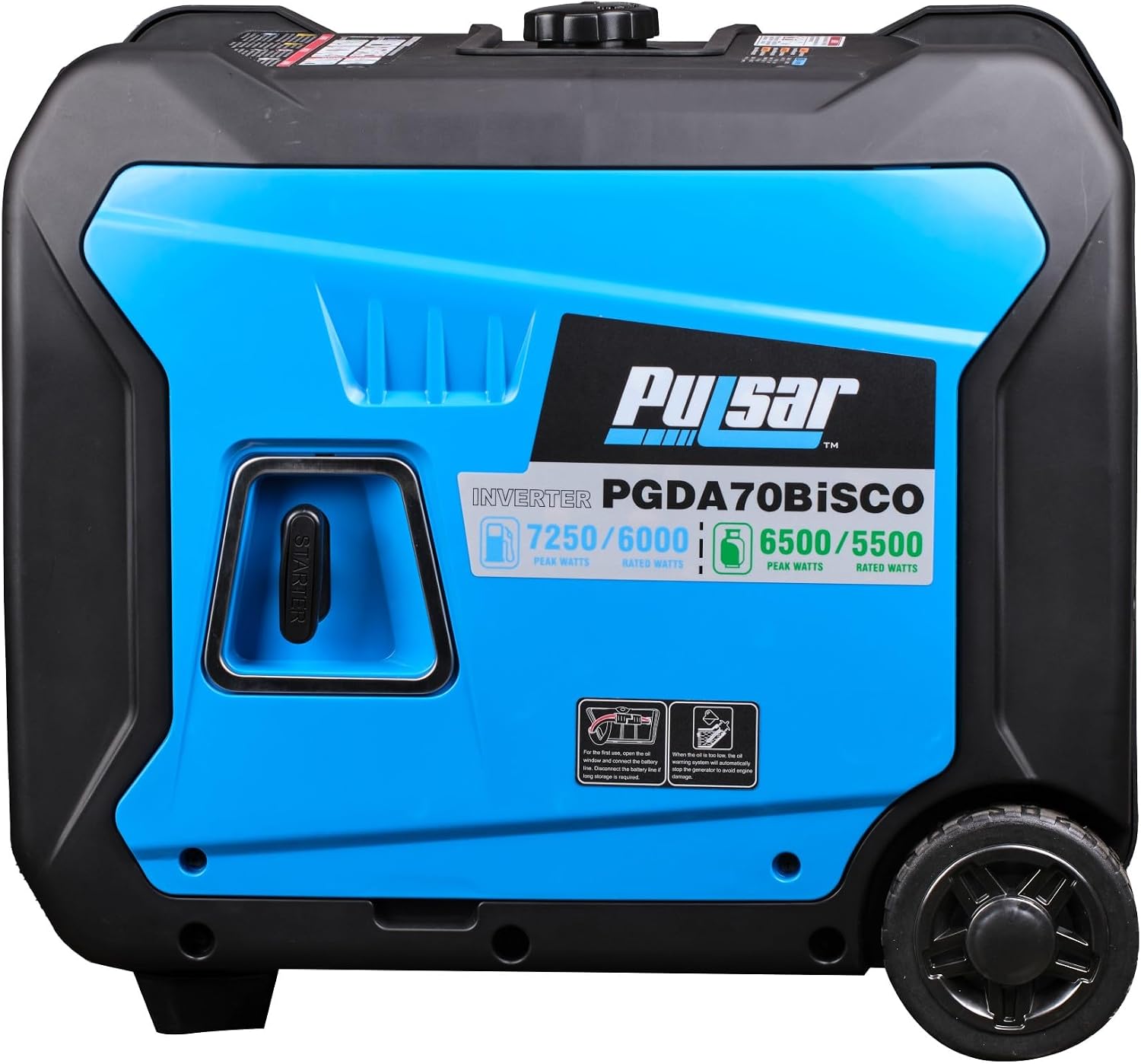 Pulsar, generador inversor de 7,250 vatios de combustible dual Gasolina y Gas. Sumamente silencioso con arranque remoto