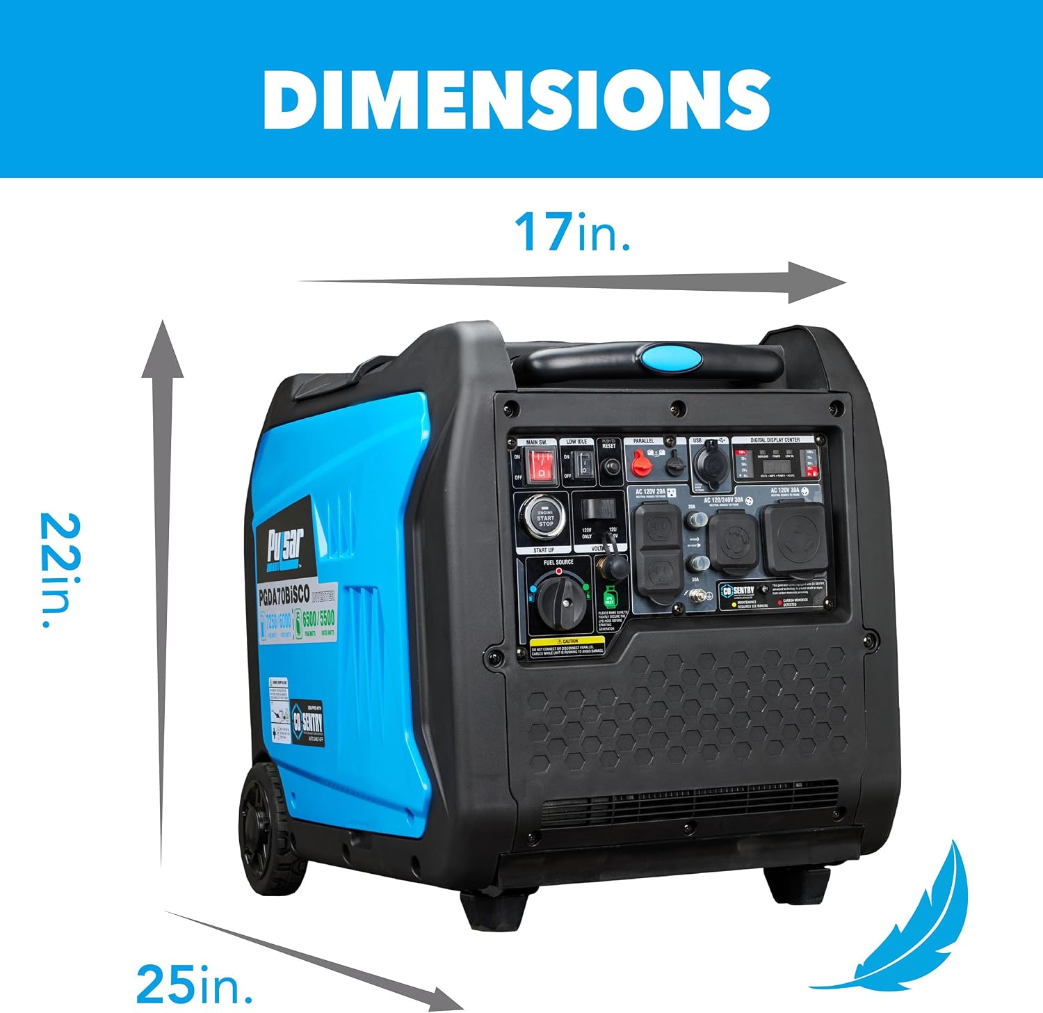 Pulsar, generador inversor de 7,250 vatios de combustible dual Gasolina y Gas. Sumamente silencioso con arranque remoto