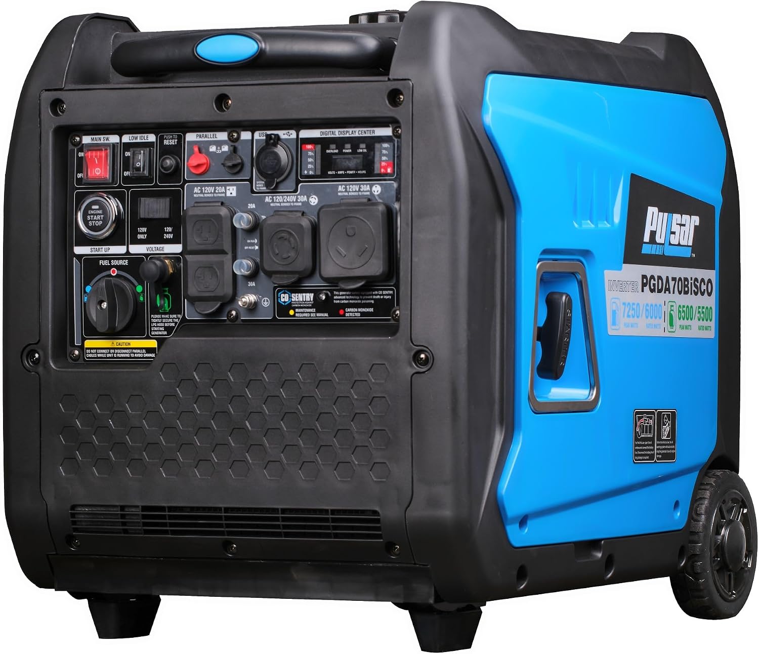 Pulsar, generador inversor de 7,250 vatios de combustible dual Gasolina y Gas. Sumamente silencioso con arranque remoto