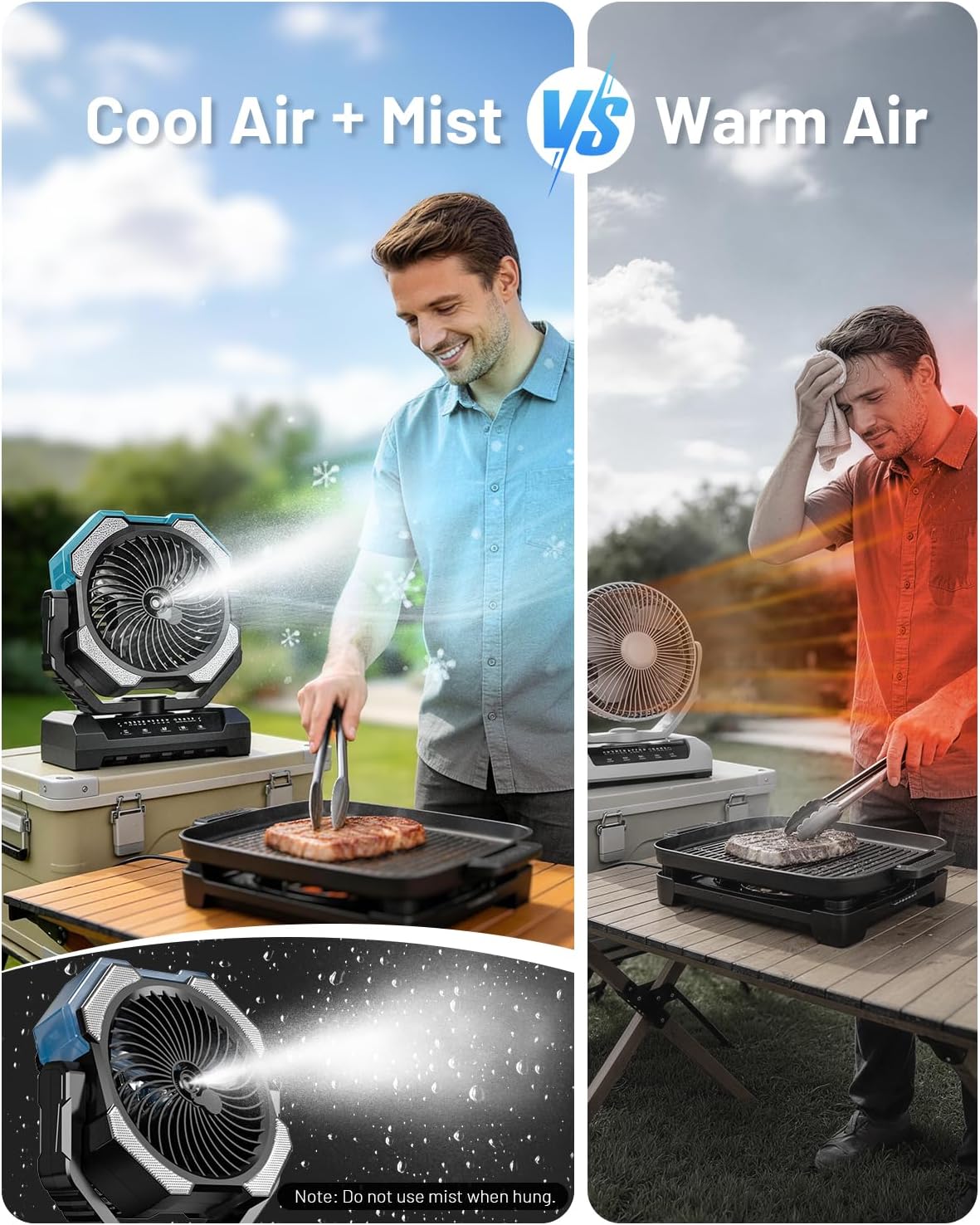 Ventilador de niebla portátil con tanque de agua de 9 onzas, ventiladores de refrigeración recargables de 24000 mAh.