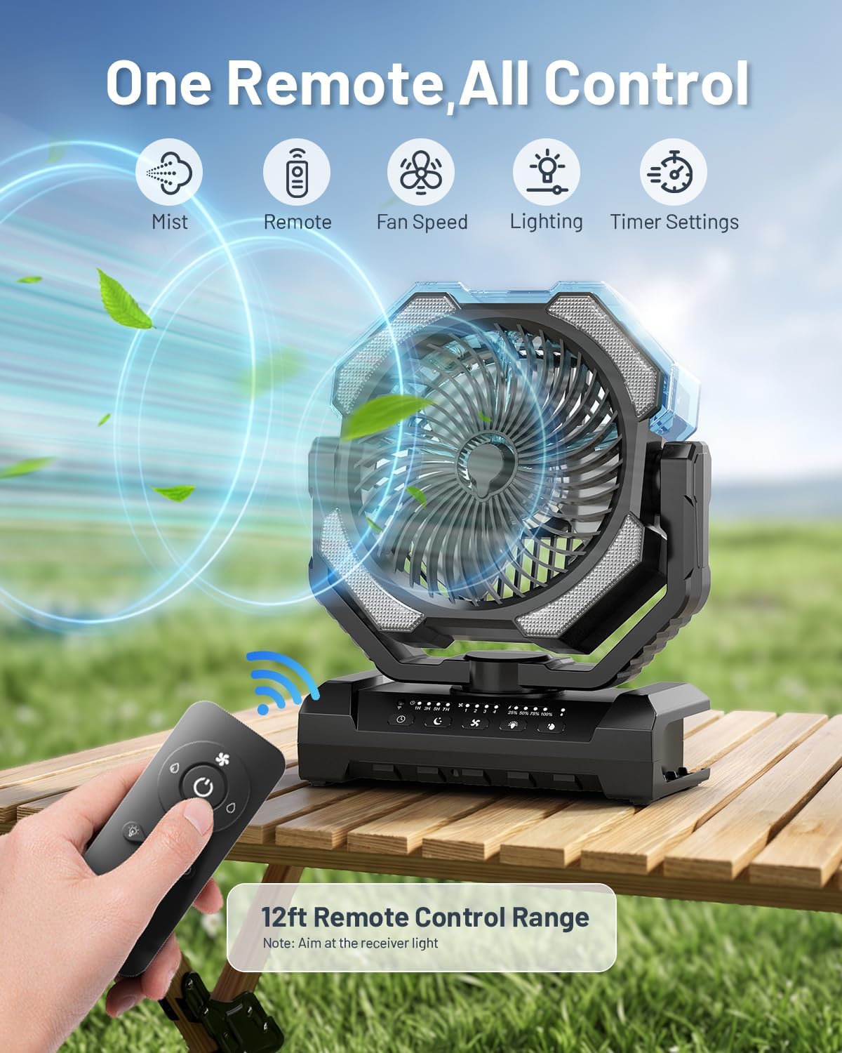 Ventilador de niebla portátil con tanque de agua de 9 onzas, ventiladores de refrigeración recargables de 24000 mAh.
