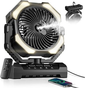 Ventilador de niebla portátil con tanque de agua de 9 onzas, ventiladores de refrigeración recargables de 24000 mAh.