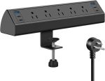 Jgstkcity Regleta de Alimentación con Abrazadera para Escritorio USB C, Estación de Carga Rápida Total de 40W, 4 Puertos USB C PD de 20W, Protector de Sobretensiones de Montaje en Borde de Escritorio | 1200J,Total 40W Charging Hub,5 Outlets & 6 USB, 6FT E
