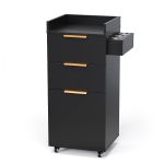 OmySalon Carrito de salón con ruedas, estación de peinado rodante de 3 niveles, 2 cajones y estante ajustable, soporte para secador de pelo, organizador móvil para salón, barbería, spa, herramientas