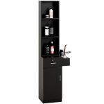 mefeir Estación de peluquería, gabinete de almacenamiento para peluquería con cajón con cerradura, 5 compartimentos y estante, MDF duradero, equipo organizador para salón de belleza, barbería, negro mejorado