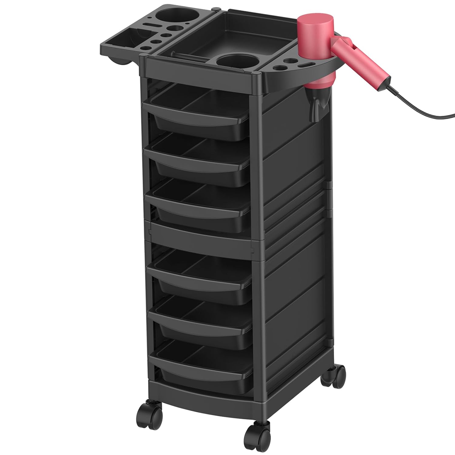 Carrito de salón de 7 capas con 6 cajones, carrito profesional con ruedas para estilista, estación de peluquería portátil con espacio de almacenamiento adicional para peluquería, tatuaje
