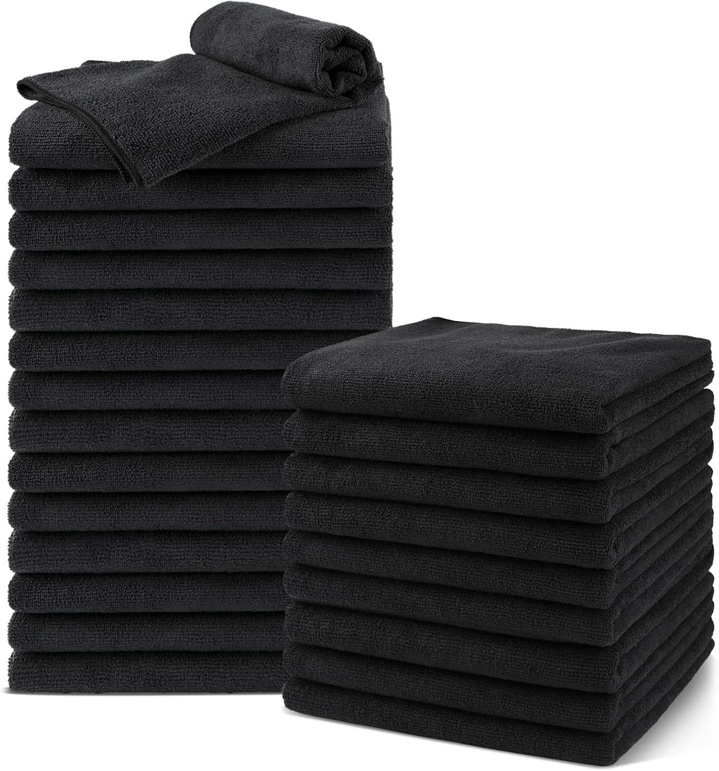 UNIMADE Toallas de salón 24 unidades, toallas de barbero de microfibra a granel, (16x29 pulgadas) Paño para secar el cabello súper suave de color negro para uso en gimnasio, baño, spa y cuidado de la