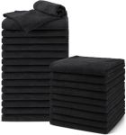UNIMADE Toallas de salón 24 unidades, toallas de barbero de microfibra a granel, (16x29 pulgadas) Paño para secar el cabello súper suave de color negro para uso en gimnasio, baño, spa y cuidado de la