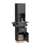 Estación de salón para estilista de cabello, estación de barbero para salón de cabello, equipo de salón de belleza y spa con 2 cajones, 2 gabinetes de almacenamiento, 6 soportes para secadores de pelo