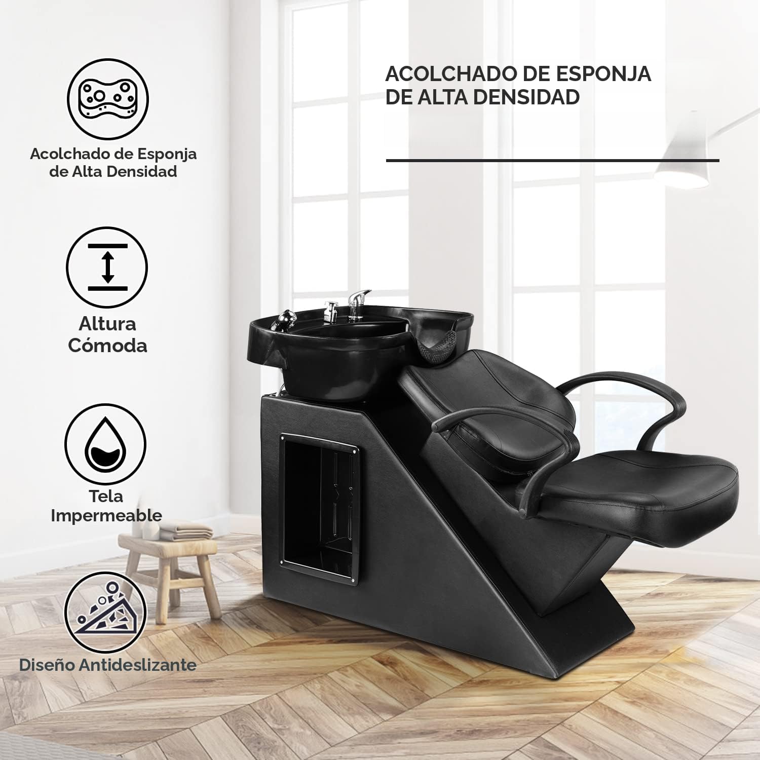 Silla de lavado Ainfox para peluquería, con cuenco para champú, de plástico ABS, para salón de belleza (Negro)