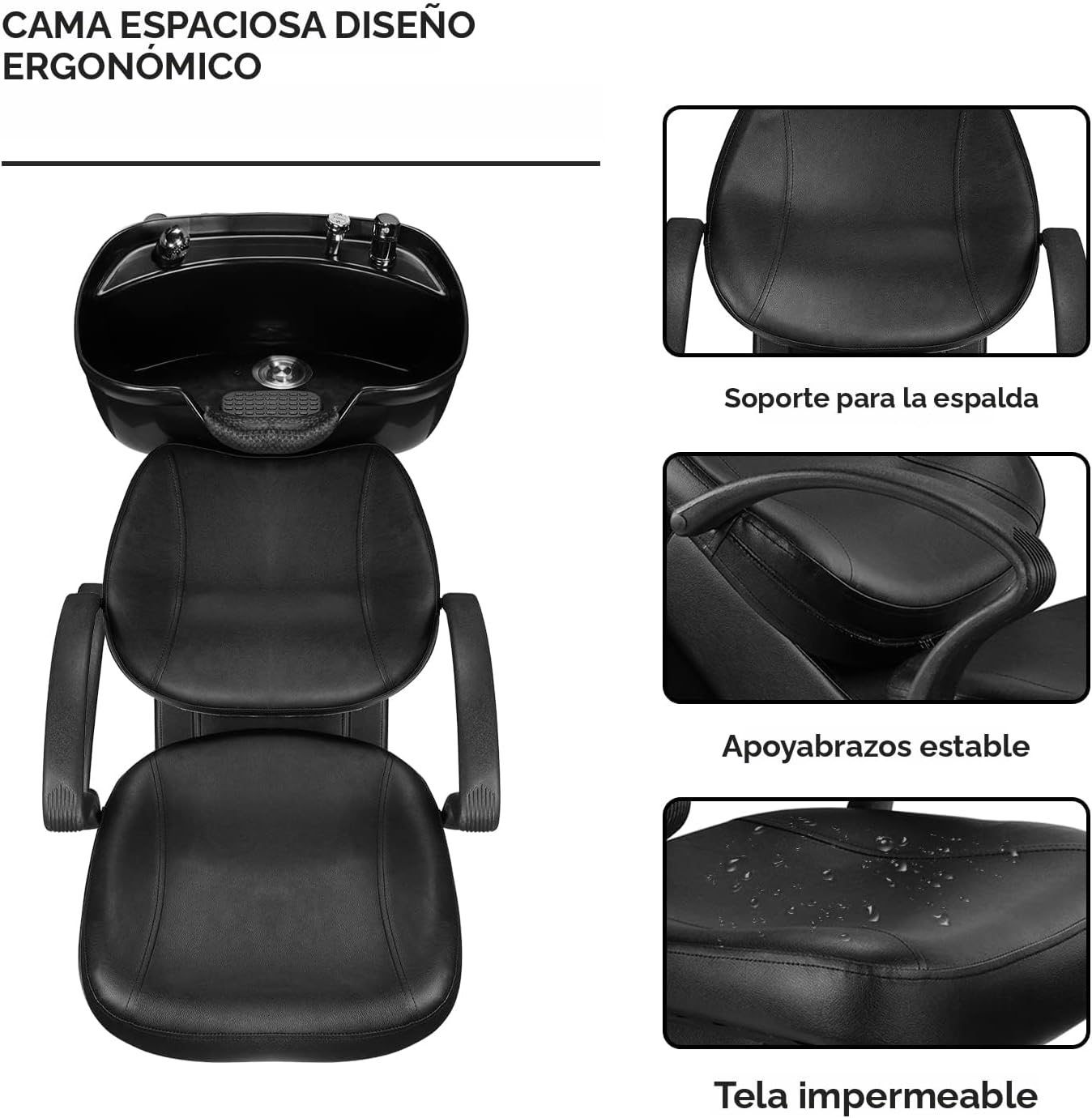 Silla de lavado Ainfox para peluquería, con cuenco para champú, de plástico ABS, para salón de belleza (Negro)