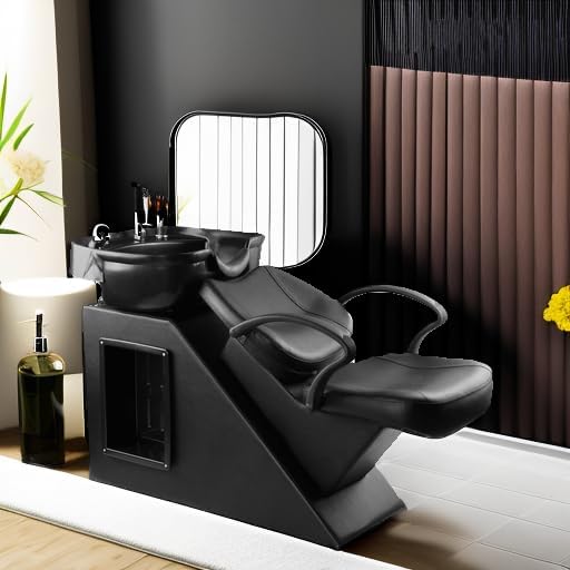 Silla de lavado Ainfox para peluquería, con cuenco para champú, de plástico ABS, para salón de belleza (Negro)