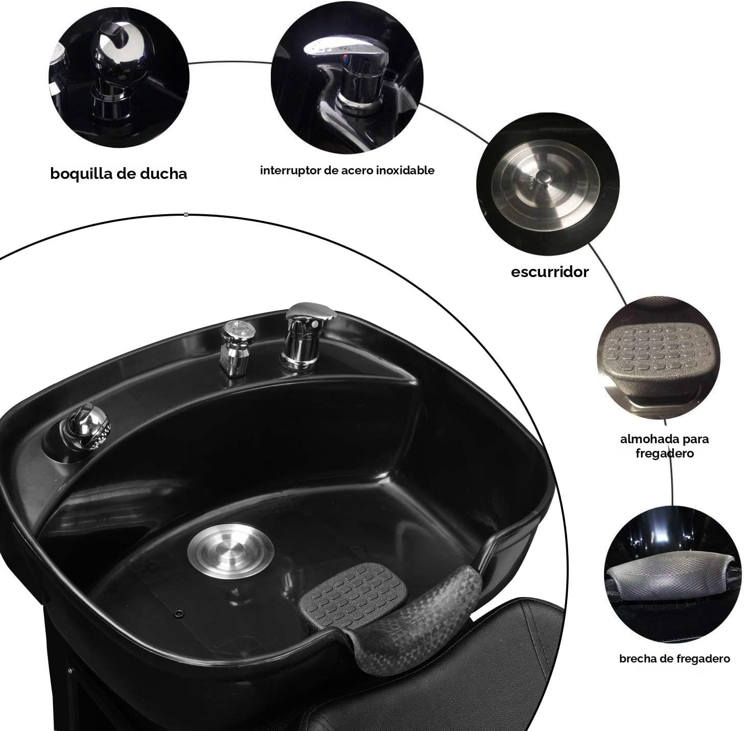 Silla de lavado Ainfox para peluquería, con cuenco para champú, de plástico ABS, para salón de belleza (Negro)