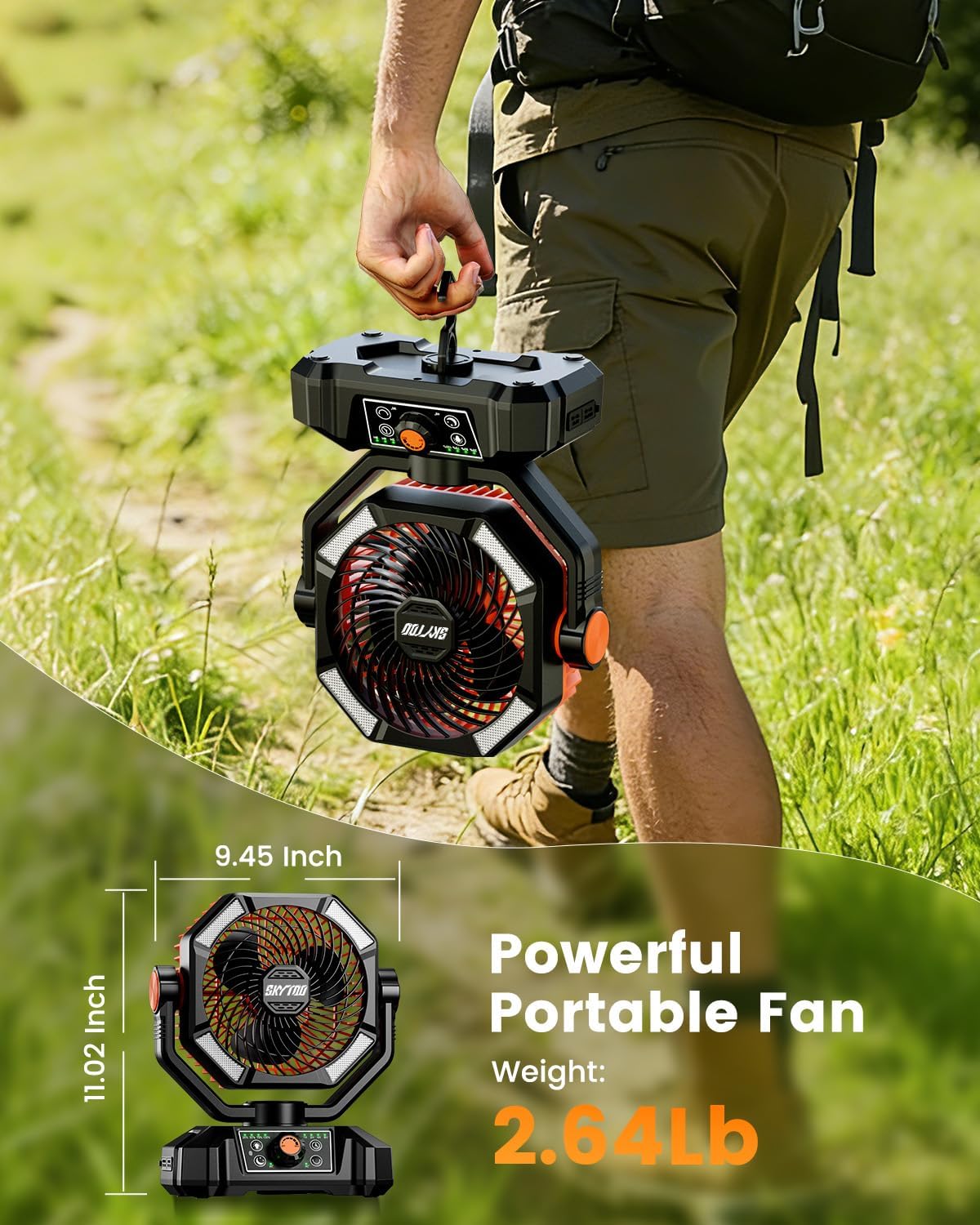 Ventilador de campamento, ventilador de batería de 20000 mAh, ventilador portátil recargable con 4 linternas LED, control remoto, gancho, 8 velocidades, ventiladores oscilantes para tienda de