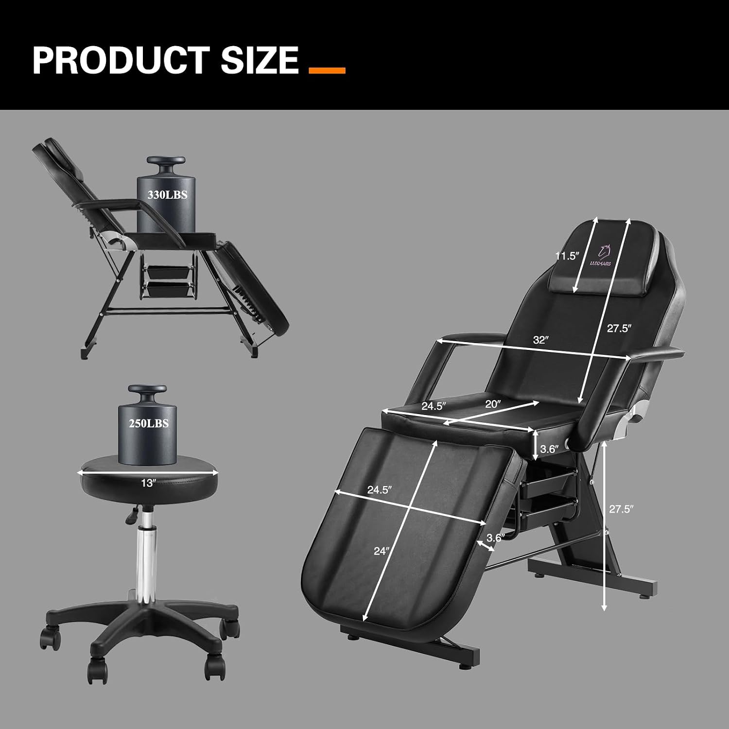 Silla de tatuaje ajustable, silla facial multiusos de 73 pulgadas, cama facial de spa con equipo de masaje, taburete para belleza, spa, tatuaje, color negro