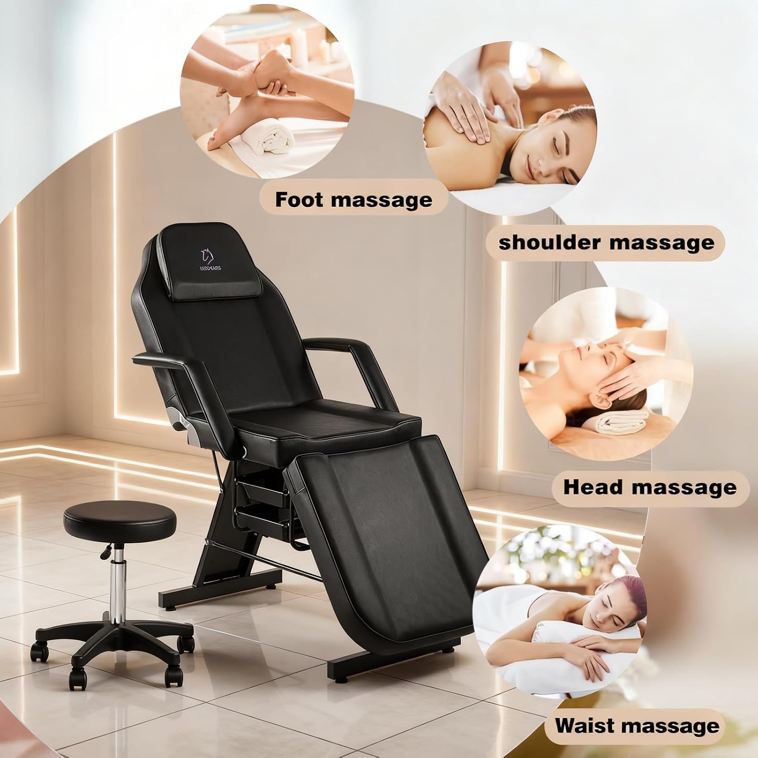 Silla de tatuaje ajustable, silla facial multiusos de 73 pulgadas, cama facial de spa con equipo de masaje, taburete para belleza, spa, tatuaje, color negro