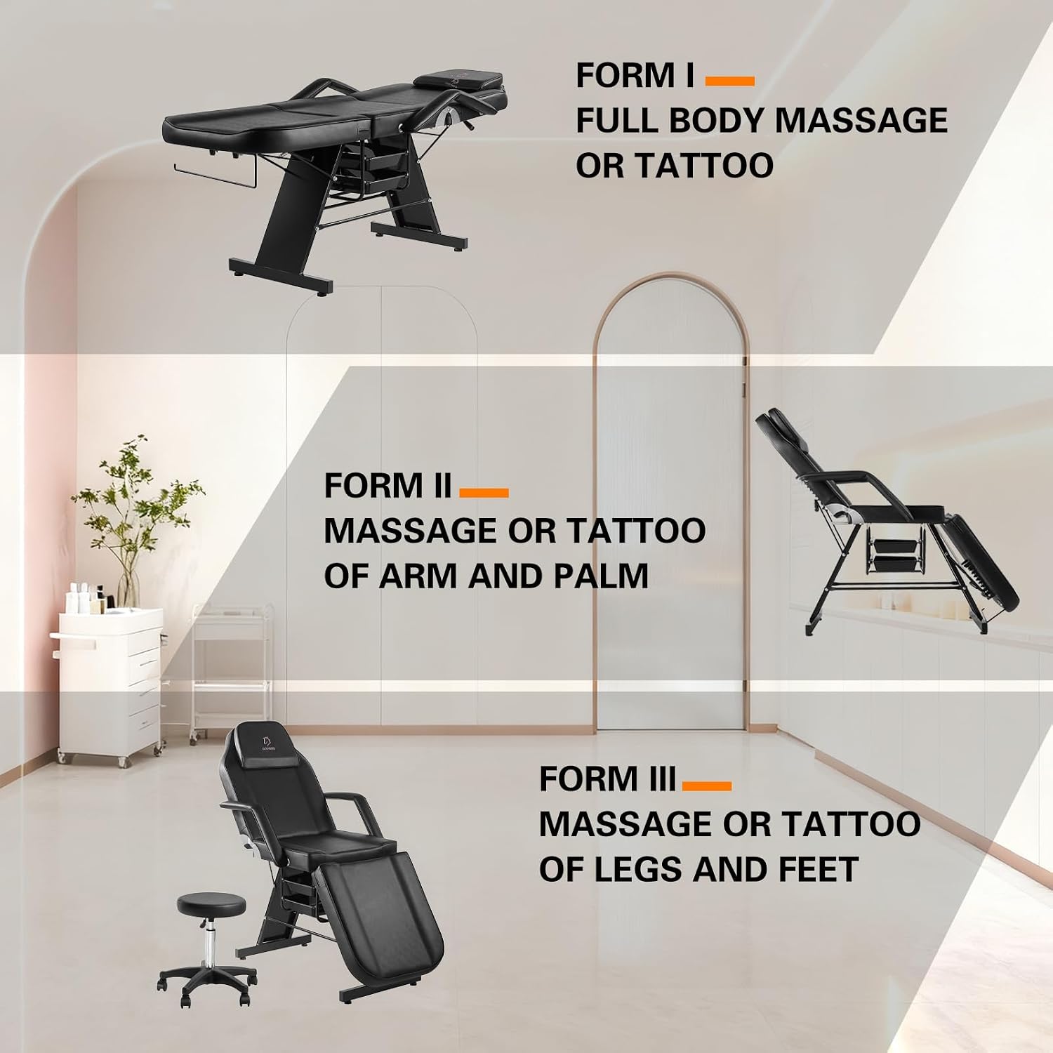 Silla de tatuaje ajustable, silla facial multiusos de 73 pulgadas, cama facial de spa con equipo de masaje, taburete para belleza, spa, tatuaje, color negro