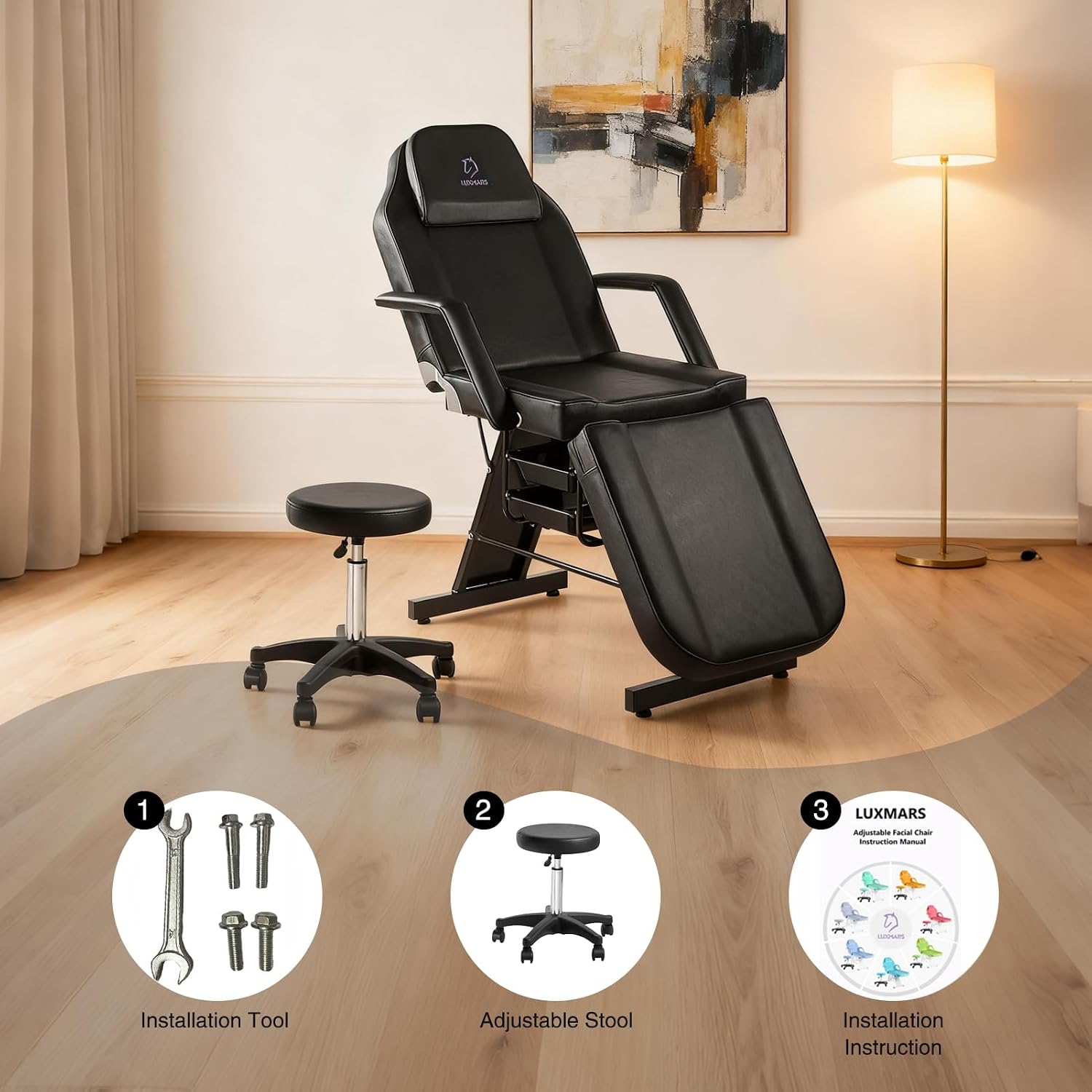 Silla de tatuaje ajustable, silla facial multiusos de 73 pulgadas, cama facial de spa con equipo de masaje, taburete para belleza, spa, tatuaje, color negro
