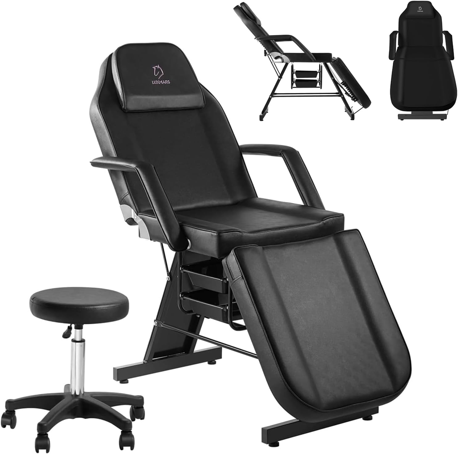 Silla de tatuaje ajustable, silla facial multiusos de 73 pulgadas, cama facial de spa con equipo de masaje, taburete para belleza, spa, tatuaje, color negro