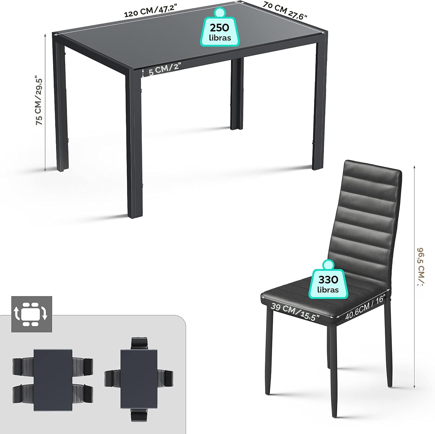 Gizoon - Juego de mesa de comedor de vidrio de 5 piezas, muebles de cocina y sillas para 4 personas, juegos de habitación modernos de cuero sintético para el hogar, cocina, sala de estar | PU Leather Modern Room Sets,Small Dining Table Sets,Space Saving T