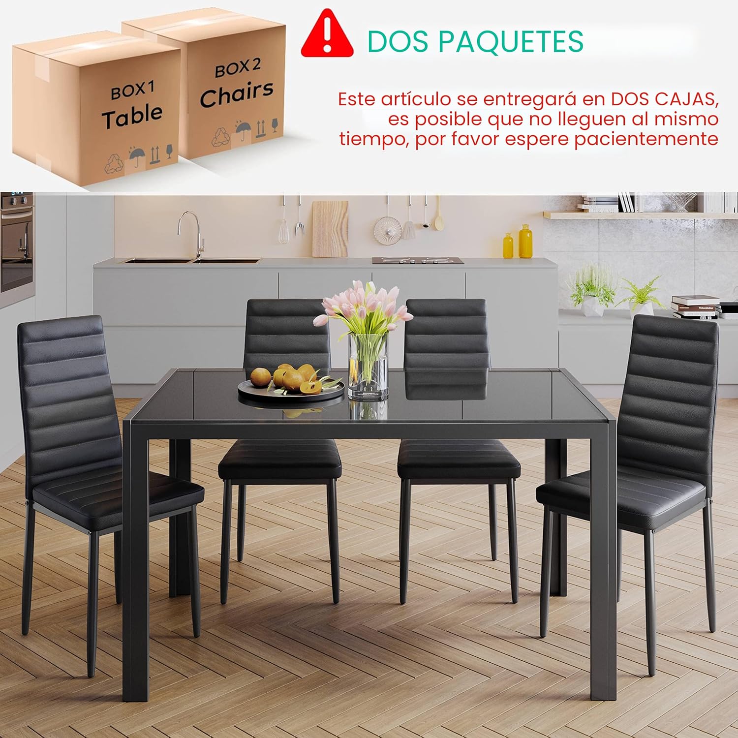 Gizoon - Juego de mesa de comedor de vidrio de 5 piezas, muebles de cocina y sillas para 4 personas, juegos de habitación modernos de cuero sintético para el hogar, cocina, sala de estar | PU Leather Modern Room Sets,Small Dining Table Sets,Space Saving T