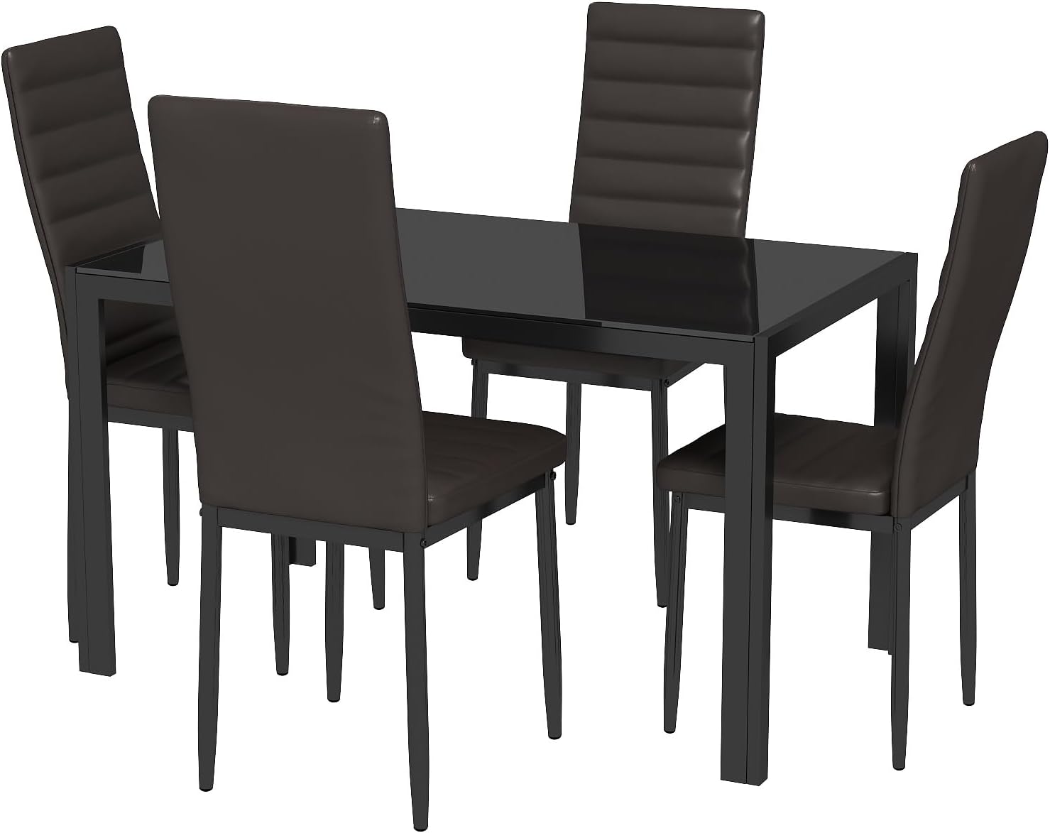 Gizoon - Juego de mesa de comedor de vidrio de 5 piezas, muebles de cocina y sillas para 4 personas, juegos de habitación modernos de cuero sintético para el hogar, cocina, sala de estar | PU Leather Modern Room Sets,Small Dining Table Sets,Space Saving T