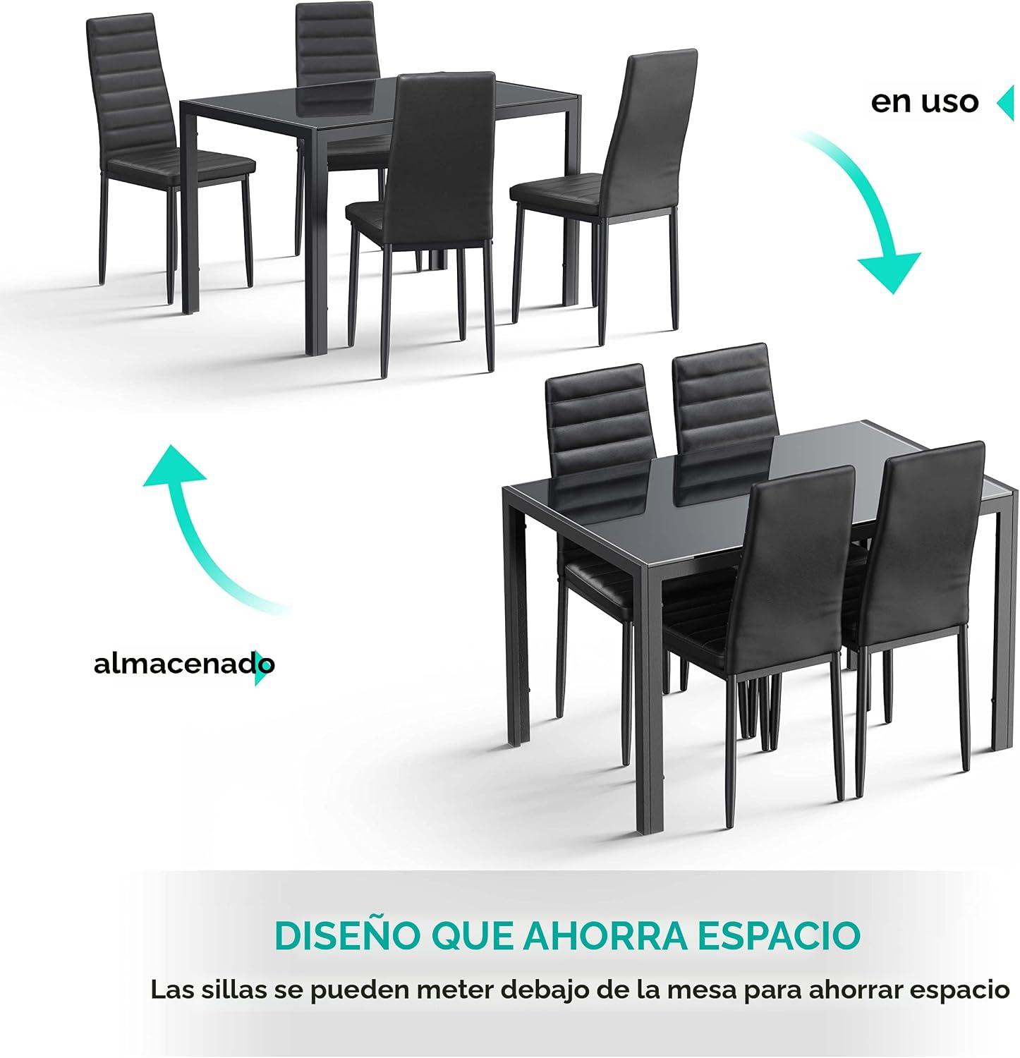 Gizoon - Juego de mesa de comedor de vidrio de 5 piezas, muebles de cocina y sillas para 4 personas, juegos de habitación modernos de cuero sintético para el hogar, cocina, sala de estar | PU Leather Modern Room Sets,Small Dining Table Sets,Space Saving T