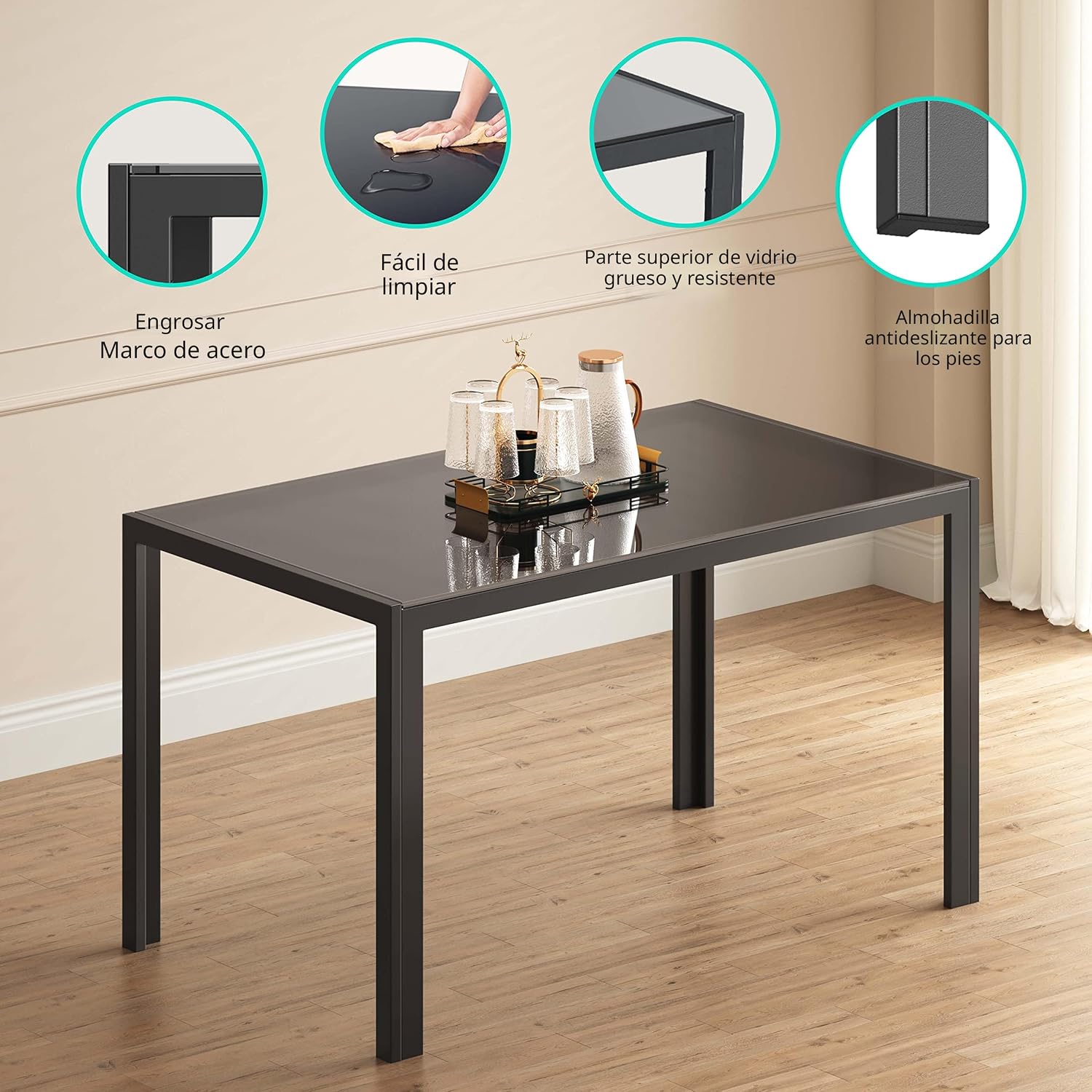 Gizoon - Juego de mesa de comedor de vidrio de 5 piezas, muebles de cocina y sillas para 4 personas, juegos de habitación modernos de cuero sintético para el hogar, cocina, sala de estar | PU Leather Modern Room Sets,Small Dining Table Sets,Space Saving T