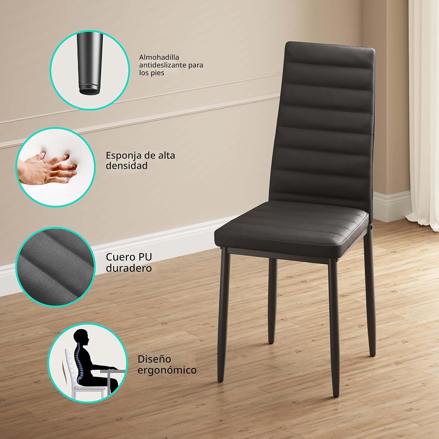 Gizoon - Juego de mesa de comedor de vidrio de 5 piezas, muebles de cocina y sillas para 4 personas, juegos de habitación modernos de cuero sintético para el hogar, cocina, sala de estar | PU Leather Modern Room Sets,Small Dining Table Sets,Space Saving T