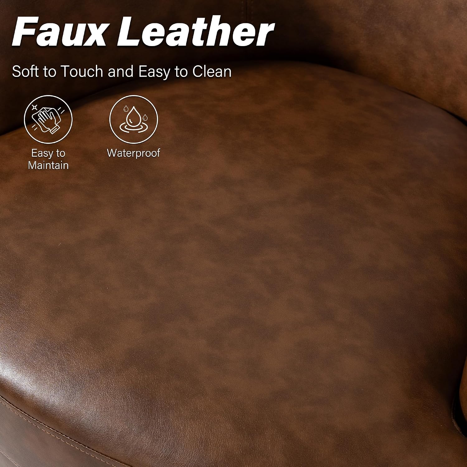 Silla giratoria de gran tamaño, cómodo sillón de lectura, café, juego de 2 | Mid-Century Modern Round PU Leather Club Accent Chairs for Adults, Solid Wood Frame & Metal Base, For Living Room, Bedroom