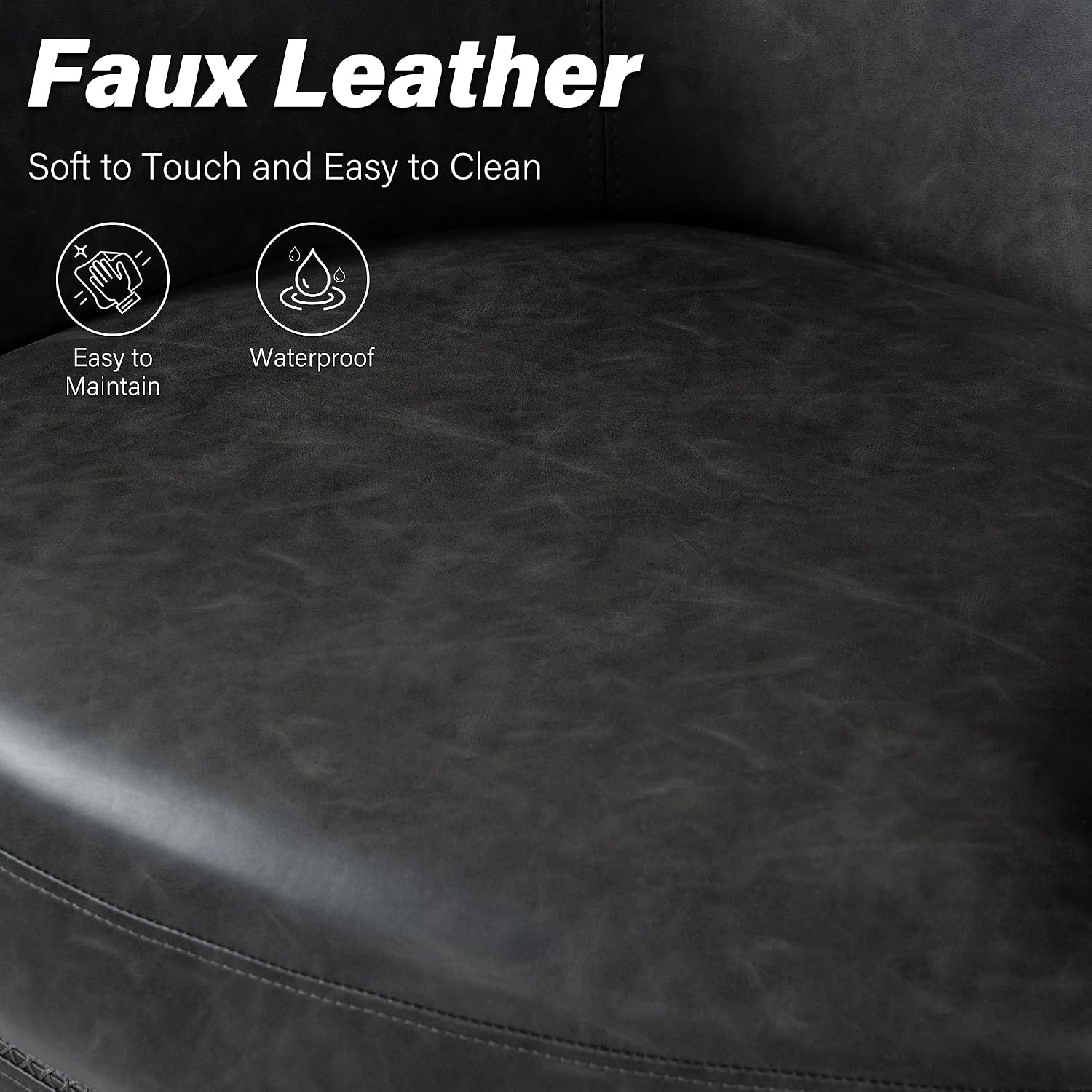 Silla giratoria de gran tamaño, cómodo sillón de lectura, negro, juego de 1 | Mid-Century Modern Round PU Leather Club Accent Chairs for Adults, Solid Wood Frame & Metal Base, For Living Room, Bedroom