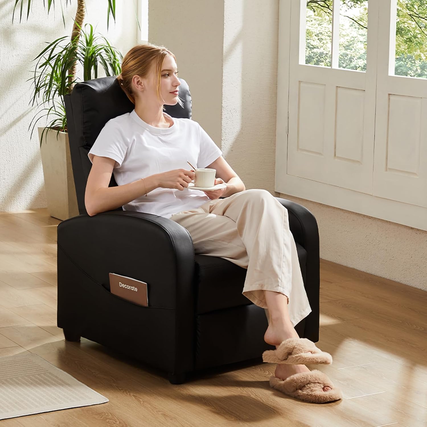 Sweetcrispy Silla reclinable de masaje para adultos, asiento de cine en casa ajustable con soporte lumbar para sala de estar, reclinable de tela moderna para espacios pequeños, color gris