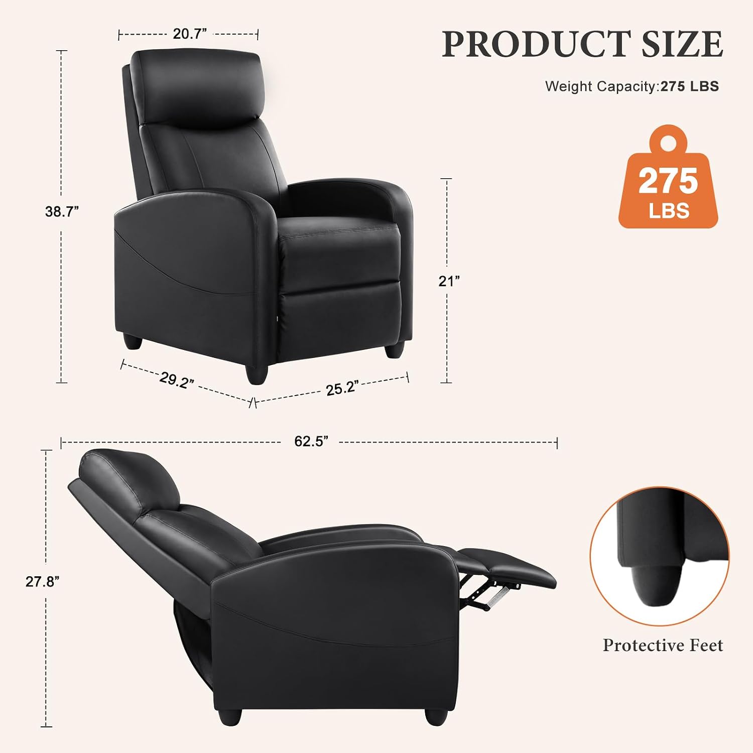 Sweetcrispy Silla reclinable de masaje para adultos, asiento de cine en casa ajustable con soporte lumbar para sala de estar, reclinable de tela moderna para espacios pequeños, color gris