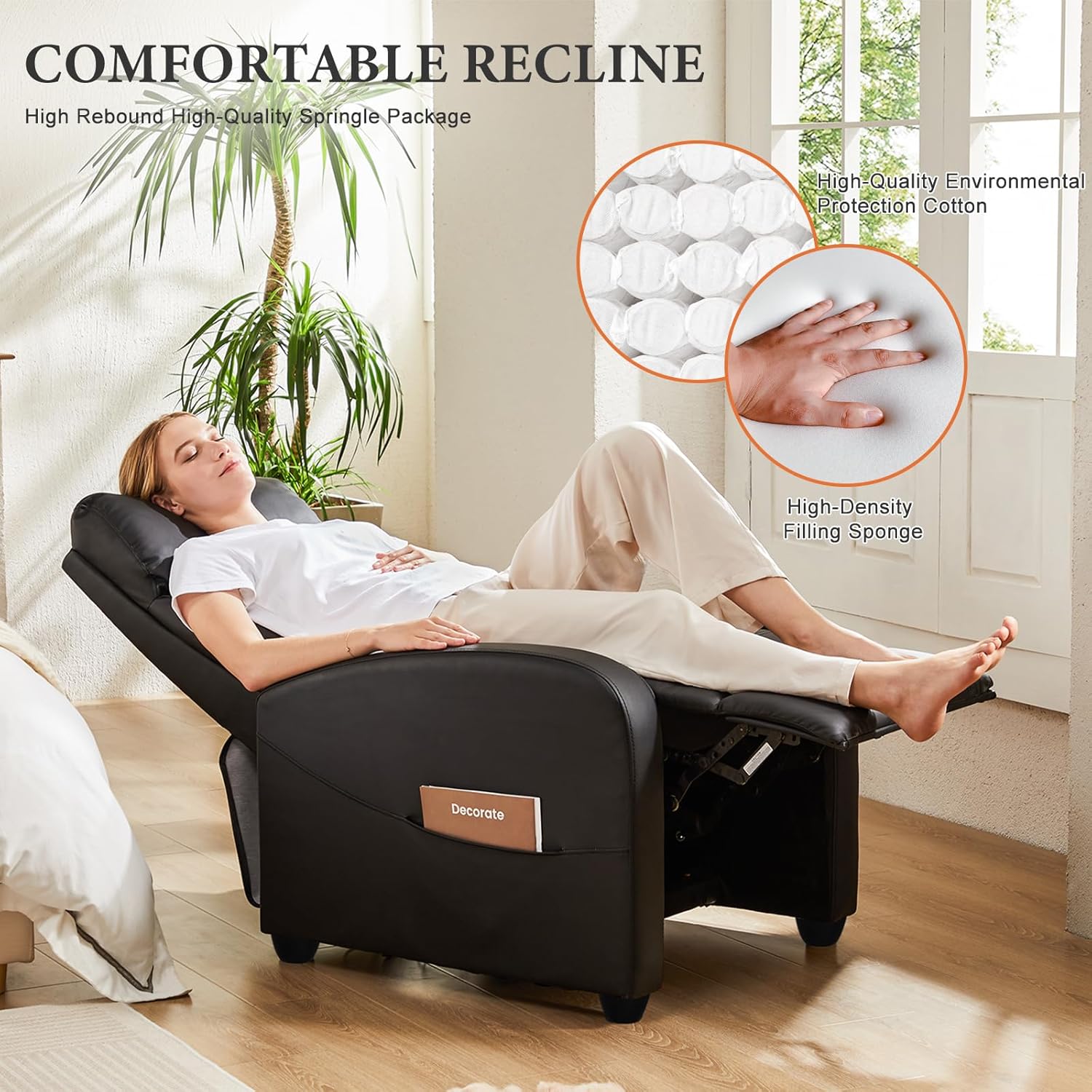 Sweetcrispy Silla reclinable de masaje para adultos, asiento de cine en casa ajustable con soporte lumbar para sala de estar, reclinable de tela moderna para espacios pequeños, color gris