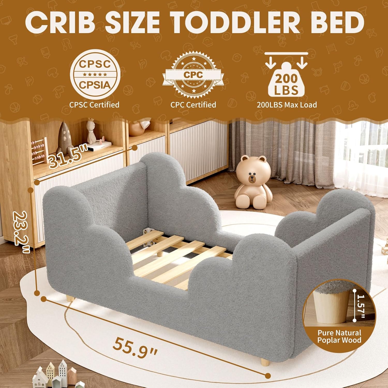 Cama para niños pequeños, marco de cama para niños, camas estándar para niños de hasta 3 años para niñas y niños, camas de piso Montessori (sin colchón)