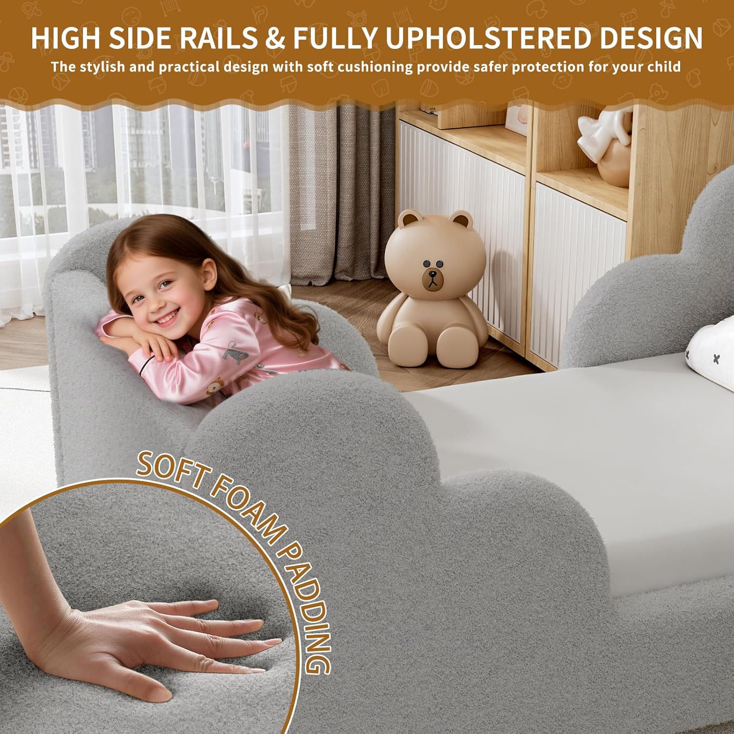 Cama para niños pequeños, marco de cama para niños, camas estándar para niños de hasta 3 años para niñas y niños, camas de piso Montessori (sin colchón)